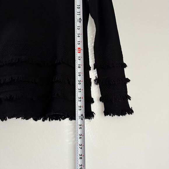 Trina Turk Crew Neck Fringe Long‎ Sleeve Merino Wool Sweater Black XS - Picture 6 of 7